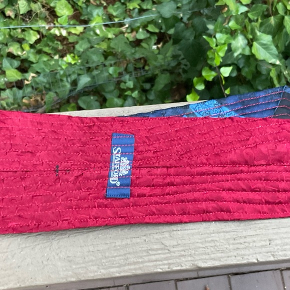 Blue Red geometric shimmer Japanese Obi style reused men’s silk ties wrap belt - Picture 3 of 13